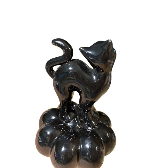 Ceramic Black Cat On Pumpkin Halloween Decor Figurine With White Ghost & "Boo" D - Picture 6 of 15